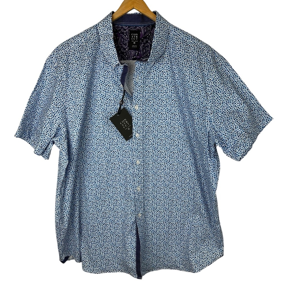 NWT Construct Wrinkle Free Stretch Cotton Dot Pattern Short Sleeve Shirt